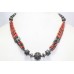 Women's Necklace 925 Sterling Silver red coral stone P 394